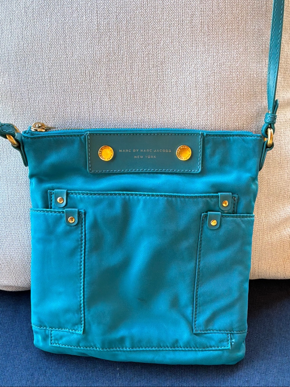 Marc by Marc Jacobs Turquoise Nylon Crossbody with Gold Hardware